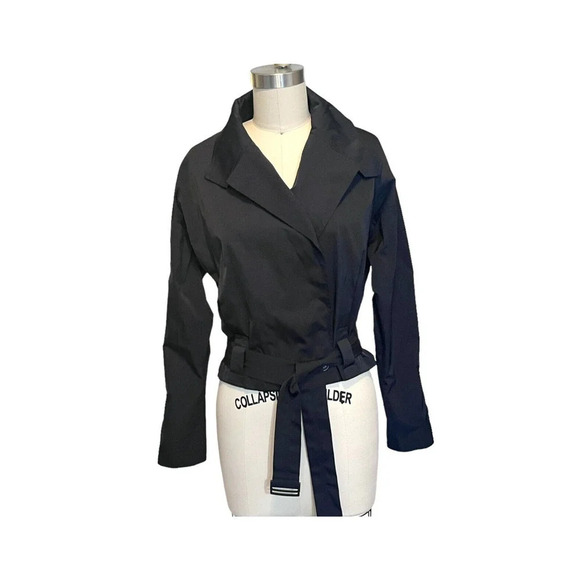 Vintage Lida Baday WOMENS Short Belted Trench  Jacket Black Size 4 - Picture 2 of 10